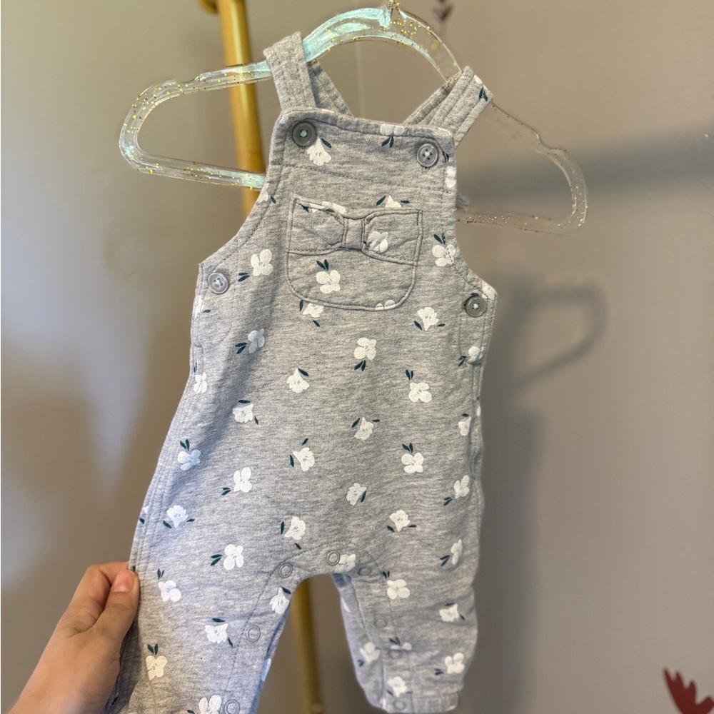 Gray Floral Kids Overalls